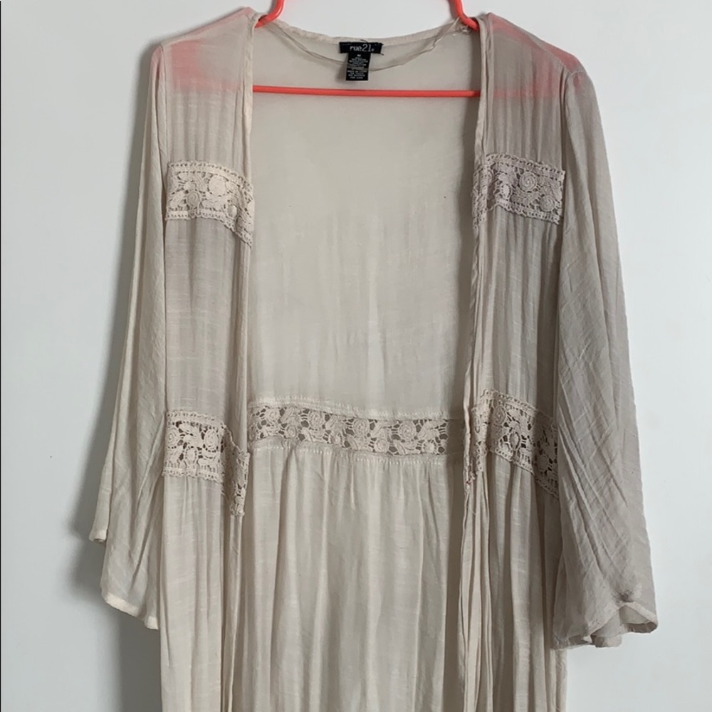 Cream crochet duster kimono